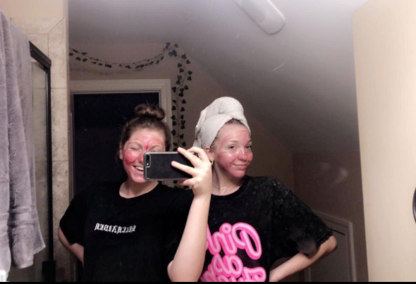 sadie caring her face with sister